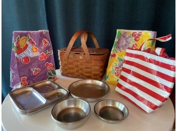 Small Picnic Collection Stainless Steel Dishes With 3 Colorful Reusable Lunch Bags