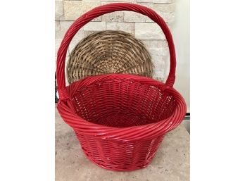 Wicker Tray 15in And Red Basket 16x18in