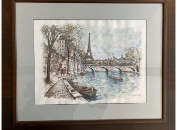 Original Watercolor Eiffel Tower View 21x17in