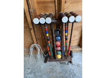 Wooden Croquet Set And Caddy