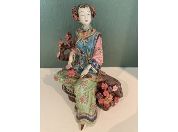 Master Chinese Porcelain Ceramic Woman With Flowers Signed Stamped Makers Mark From Gumps SF