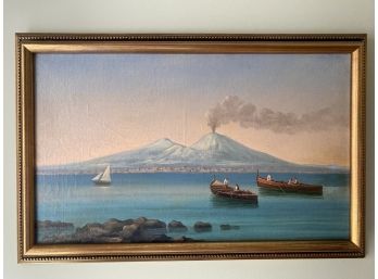 Vesuvius Italy Oil On Canvas Signed Painting 24x16 Illegible Signature