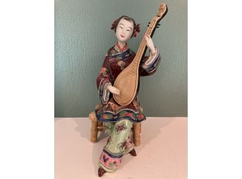 Master Chinese Porcelain Ceramic Woman With Mandolin Lot #1 Signed Stamped Makers Mark From Gumps SF