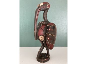 Carved And Painted Wooden Ibis 12in Tall