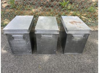 3 Galvanized Storage Containers With Lids 7x13x11in