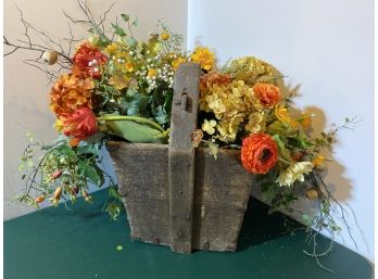 Antique Wood Bucket With Silk Flower 14x21x16