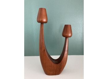 Danish Modern Teak Candlesticks 12in Tall