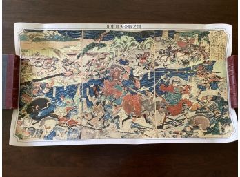 Japanese Triptych Printed On A Type Of Fabric 30x17