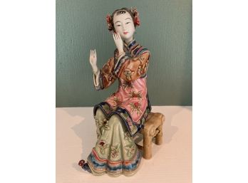 Master Chinese Porcelain Ceramic Woman With Raised Hands Signed Stamped Makers Mark From Gumps SF