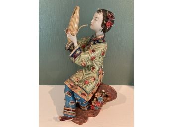 Master Chinese Porcelain Ceramic Woman With Musical Instrument Signed Stamped Makers Mark From Gumps SF