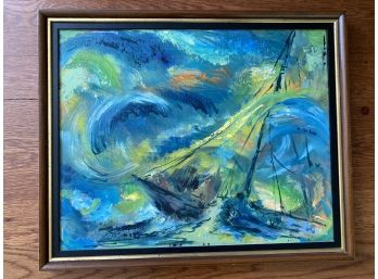 Signed Charles F Golin 1967 Oil Ob Canvas Panel Board 22x18 Bright And Colorful Artwork