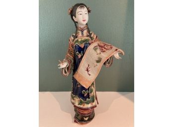 Master Chinese Porcelain Ceramic Woman With Dragon Scroll Signed Stamped Makers Mark From Gumps SF