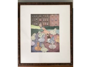 Signed Herbert G Morris Manhattan Carousel Framed And Matted 22x25 Watercolor Painting Signature