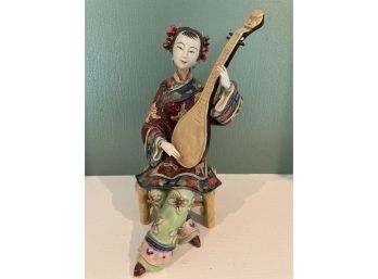 Master Chinese Porcelain Ceramic Woman With Mandolin Lot #2 Signed Stamped Makers Mark From Gumps SF