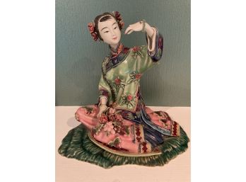 Master Chinese Porcelain Ceramic Woman On The Grass Signed Stamped Makers Mark From Gumps SF