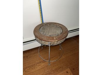 Wicker And Wood With Metal Base, Side Table, 15x17.75