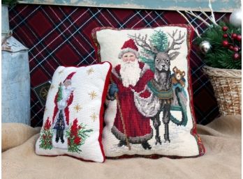 Christopher Radko Needlepoint Accent Pillows - Santa And Reindeer