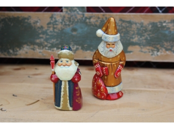 Two Handmade Russian Old World Santa Figurines