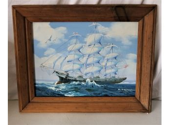 Vintage K Maskell Oil On Canvas Ship Nautical Framed Painting