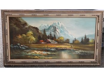 Vintage Large Landscape  Oil On Canvas Painting Signed Bangman