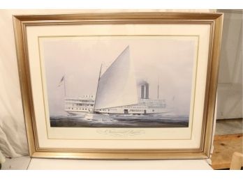 Nice John Mecray Pencil Signed Limited Editon Framed Ship Print A Narragansett Passing