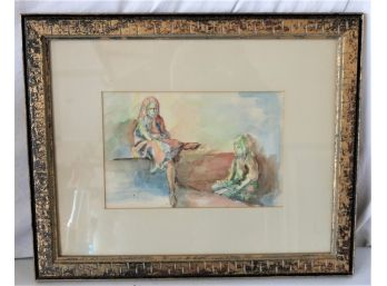 Watercolor Of Girl And Mother Signed Wills ?