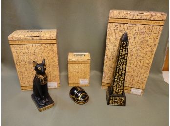 SUMMIT COLLECTION EGYPTIAN BASTET BLACK CAT BLACK SCARAB OBELISK