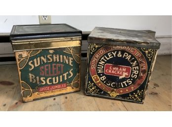 Two Metal Biscuit Tins- Sunshine Biscuits & Huntley