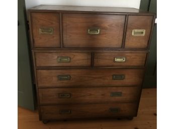Baker Furniture Two Part Campaign Style Chest Of Drawers