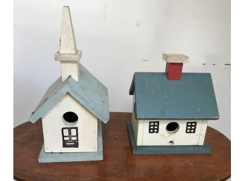 Two Folk Art Wooden Bird Houses
