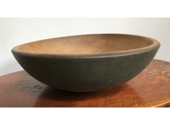 Hand Turned Wooden Bowl With Great Green Paint
