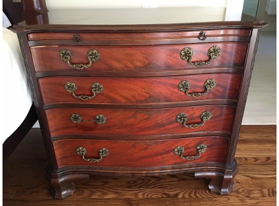 Pair Of Antique Flame Mahogany Four Drawer Nightstands. (Click On Photograph For Full Description And Additional Photos)