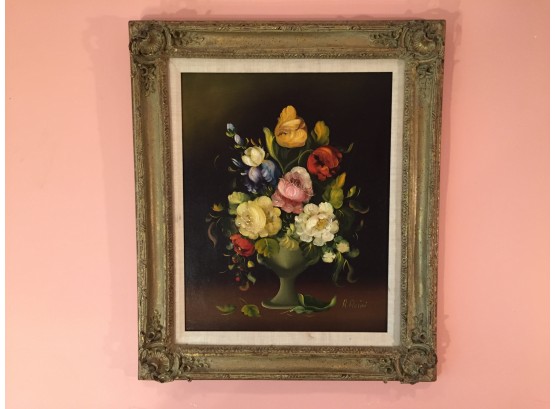 Oil On Board By Roberto Rosini Italian. (1922-1987) Flowers. (Click On Photograph For Full Description And Additional Photos)