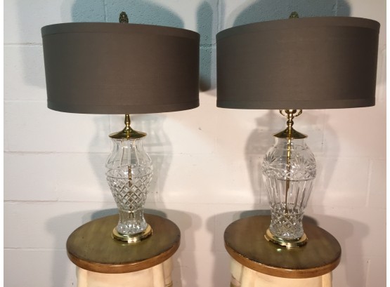 Pair Of Elegant Crystal And Brass Lamps. (Click On Photograph For Full Description And Additional Photos)
