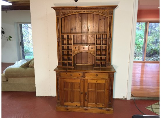 Carved Wood Sideboard With Wine Storage Hutch Top. (Click On Photograph For Full Description And Additional Photos)