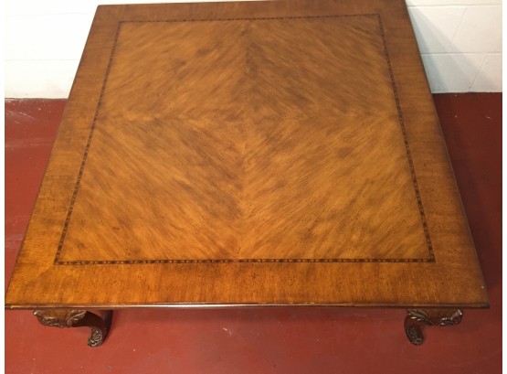 Square Mahogany Cocktail Table With Fine Carved Woodwork. (Click On Photograph For Full Description And Additional Photos)
