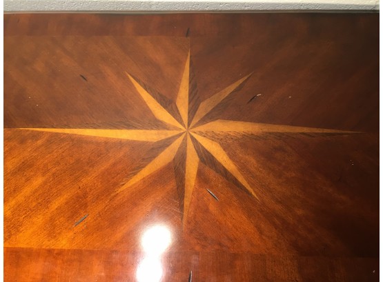 Cherrywood Sofa Table With Beautiful Starburst Inlay Pattern. (Click On Photograph For Full Description And Additional Photos)