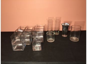 Square Glass Cube Vases And Glass Cylinder Vases . (Click On Photograph For Full Description And Additional Photos)