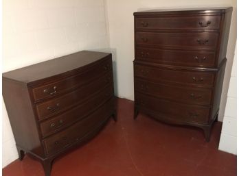 Vintage John Stewart Mahogany Bow Front Dresser Set (Click On Photograph For Full Description And Additional Photos)