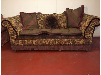 Beautiful EJ Victor/Carol Bolton Button Back Tufted Sofa With Fringe Accents. (Click On Photograph For Full Description And Additional Photos)