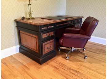 Seven Drawer Executive Desk With Leather Swivel Chair And Brass Lamp. Click On Photograph For Full Description And Additional Photos)