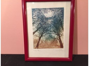 Small Framed Lithograph Of Treetops. (Click On Photograph For Full Description And Additional Photos)