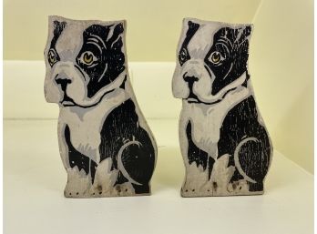 Antique Folk Art Wood Bulldog Bookends