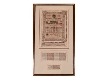 Collectible Antique Russian Bond Certificate, Professionally Framed