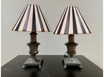 Petite Metal Lamps With Vintage Striped Shades