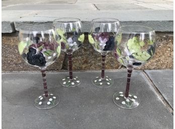 4 Handpainted Wine Glasses