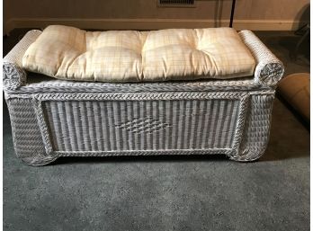 White Wicker Storage Bench W/Cushion