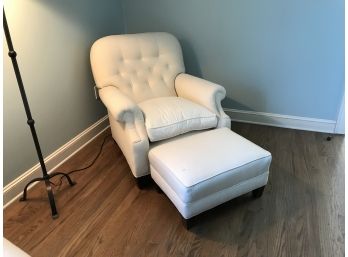 White Upholstered Chair W/Ottoman