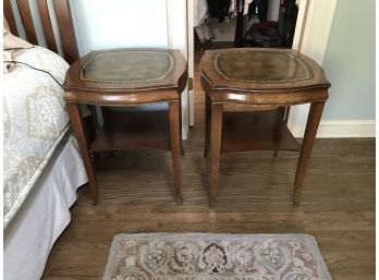 Pair Antique Leather Top Side Tables