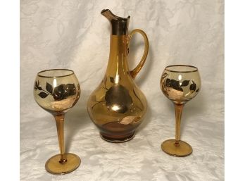 Set Of 2 Glasses With Gold Flowers W/ Wine Craft Craft 12 Tall Glasses 7.5